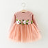 Autumn New Baby Girl Waist Flower Long Sleeve Dress Girl Mesh Princess Dress